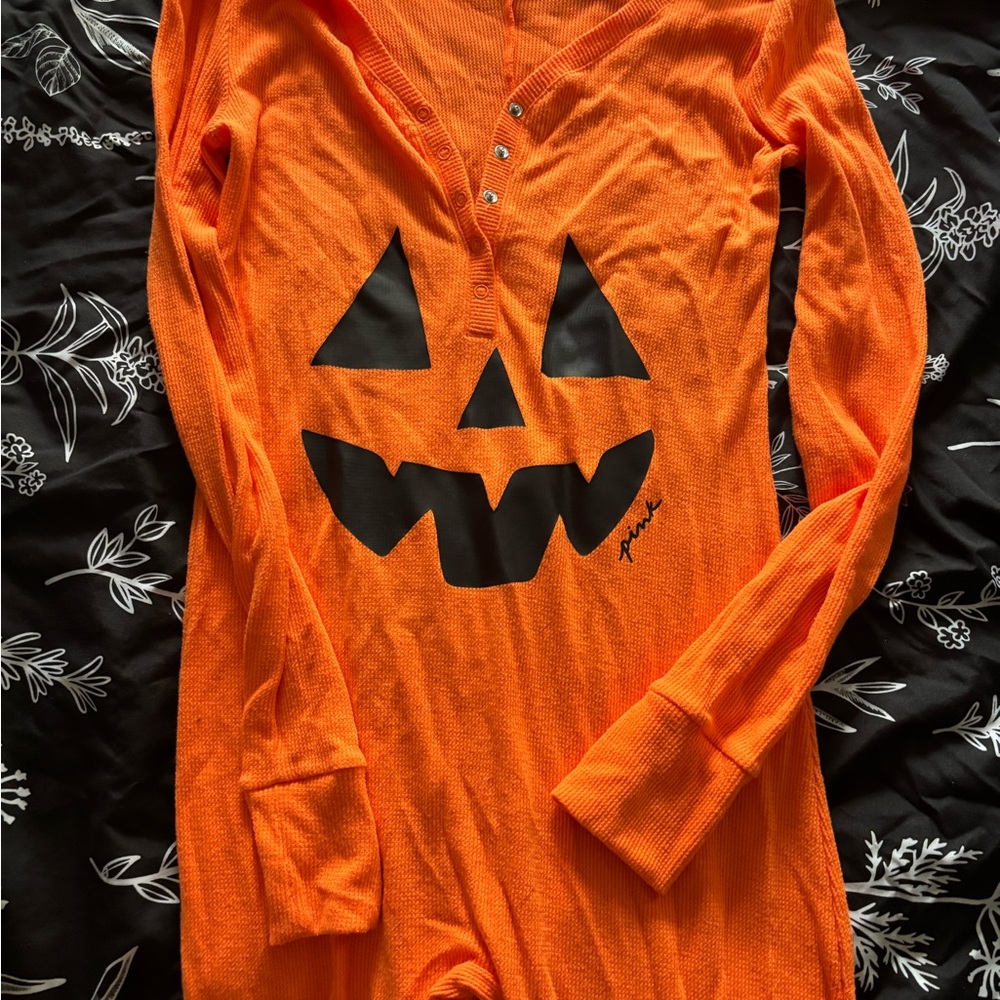 PINK Victoria's Secret Orange Pumpkin Pajama Onesie